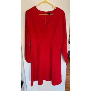 Ann Taylor Factory Red Long-Sleeved Midi Dress Sz 4